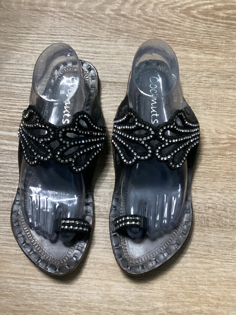 Coconut Women's Jeweled Slide Sandals - Black Size 9